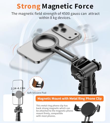 74" Magnetic Phone Tripod with Phone Clip for Magsafe, Camera Tripod | Aluminum Phone Tripod with Remote & Cold Shoe,Camera Stand Tripod for iPhone/Canon/Nikon/DSLR/Digital Camera Accessory Kits - size: 74in