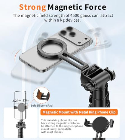 74" Magnetic Phone Tripod with Phone Clip for Magsafe, Camera Tripod | Aluminum Phone Tripod with Remote & Cold Shoe,Camera Stand Tripod for iPhone/Canon/Nikon/DSLR/Digital Camera Accessory Kits - size: 74in
