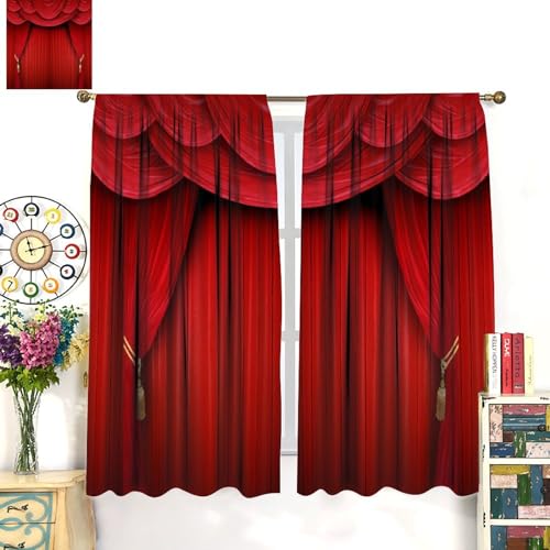 Movie Theater Curtains Retro Red Party Home Movie Theatre Rod Pocket Room Darkening Window Drapes for Bedroom Living Room Set 2 Panels,42x45 Inches - color: Movie Theater-6, size: 20.5"W x 45"L (Pack of 2)