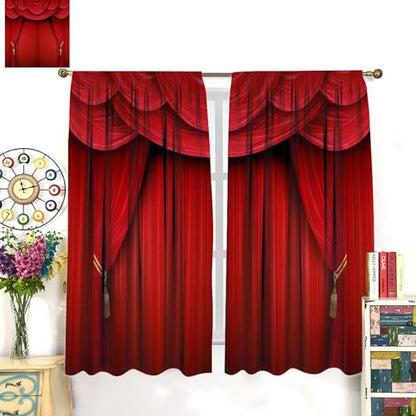 Movie Theater Curtains Retro Red Party Home Movie Theatre Rod Pocket Room Darkening Window Drapes for Bedroom Living Room Set 2 Panels,42x45 Inches - color: Movie Theater-6, size: 21"W x 45"L (Pack of 2)