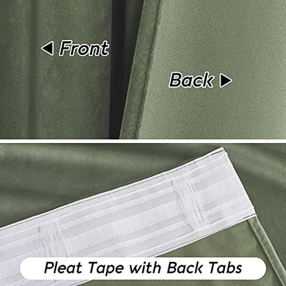 RYB HOME Sage Green Velvet Curtains for Bedroom Living Room | Thermal Insulated, UV Heat Blocking, Luxury Drapes, Nursery Dining Room, W52 x L94, 2 Panels, Rod Pocket/Back Tab/Hook Belt - color: Sage Green, size: 52"W x 94"L (Pack of 2)