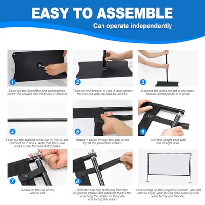 Projector Screen with Stand - 120inch Outdoor Projector Screen Portable, 16:9 Indoor Movie Screen, 4K HD, 3D Compatible Includes Carry Bag