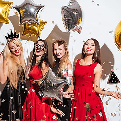 Zonon 24 Pcs Funny Photo Booth Props Set Black Gold Birthday,Rose Golden | Props for Wedding, Disco, Class Reunion Prom, Includes Mustache, Hats, Glasses, Ties, Lips, Crowns, Fun Party Accessories - color: Rose Golden