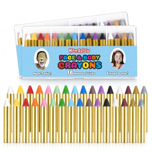 Kangaroo 32 Washable Face Painting Kit for Kids, 16 Colors (2 Each)