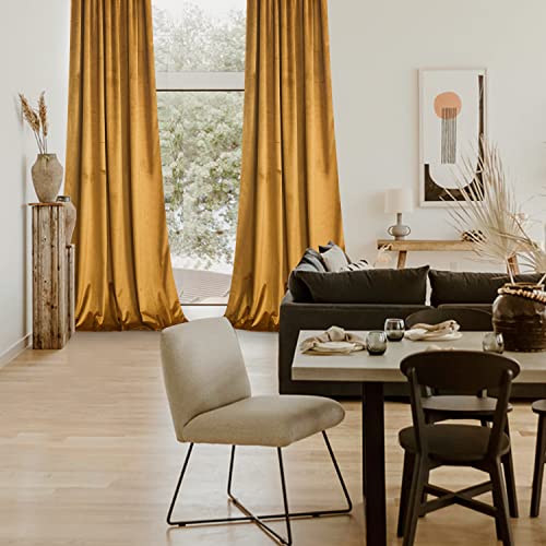 Roslynwood Mustard Gold Velvet Curtains 63 inches Long - Curtains Block Light Rod Pocket Thermal Insulated Window Treatment Drapes for Kids Room/Home Office/Living Room,W52 x L63, 2 Panels - color: Mustard, size: 52"W x 63"L (Pack of 2)