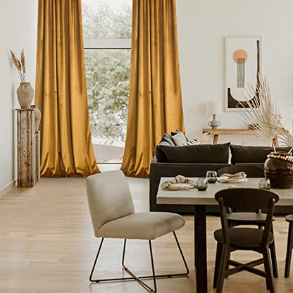Roslynwood Mustard Gold Velvet Curtains 63 inches Long - Curtains Block Light Rod Pocket Thermal Insulated Window Treatment Drapes for Kids Room/Home Office/Living Room,W52 x L63, 2 Panels - color: Mustard, size: 52"W x 63"L (Pack of 2)