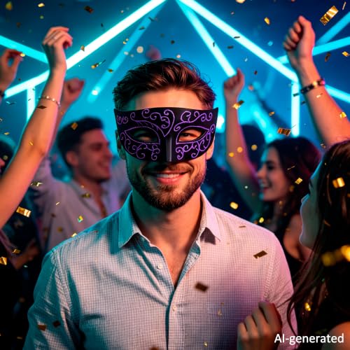 SIQUK Couple Masquerade Masks Set Venetian Party Mask Costume Mask - color: Black & Violet Sequins