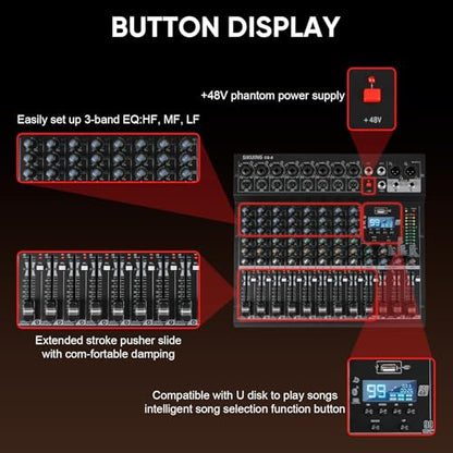 8 Channel Audio Mixer with Bluetooth, 99 DSP Effects - color: 8-Channel