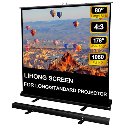 LIHONG Screen 80 inch 4:3 Manual Pull Up Projector Screen Floor Rising Standing Projector Screens 4K HD Indoor & Outdoor Projection Screen for Home Theater Movies,Classroom,Hotel,Office - size: 80 inch/4:3