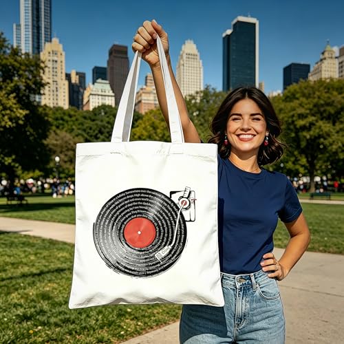 Aesthetic Music Floral Tote Bag for Women, Reusable Canvas Bag with Musical & Botanical Design, Daily Use Gift - color: White-music-012