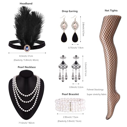 RIOSO 1920s Accessories for Women Flapper Gatsby Roaring 20s Accessories Costume Black - style: Style a