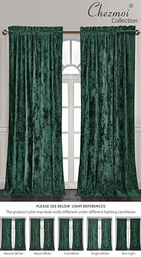 Chezmoi Collection Lux Forest Green Crushed Velvet Curtains 2 Panel Set - 84 inches Long Room Darkening Luxury Distressed Velvet Rod Pocket Window Drapes for Living Room Bedroom 50" W x 84" L - color: Forest Green