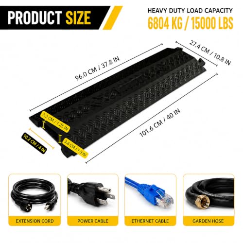 2 Pack Black Drop Over Cable Cover Ramp 37.8 x 10.8 x 1.5 Inch, Heavy Duty Cable Hose Protector Ramp with 1 Big Channel, High Load Capacity for Indoor Use, Office, Warehouse & Event Areas - color: Black-Large