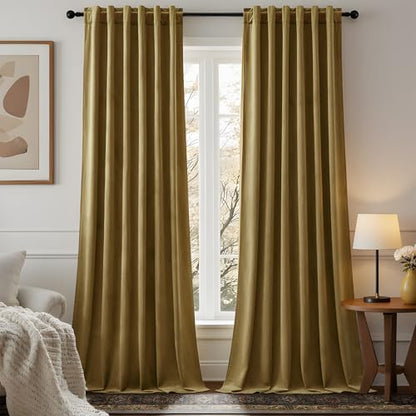 Gold Velvet Blackout Curtains 96 Inches, Floor to Ceiling Drapes Back Tab | Black Out, Room Darkening, Energy Efficient, Rod Pocket, Super Soft Velvet, Easy Install, Gold Brown, W52xL90, 2 Panels - color: Goldbrown, size: 52"W x 96"L (Pack of 2)