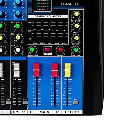 8 Channel Live Mixer DJ Console Mixer Professional Stereo Sound Mixer USB Audio Interface 48V Phantom Power Mixers Digital Audio Mixers Amplifier