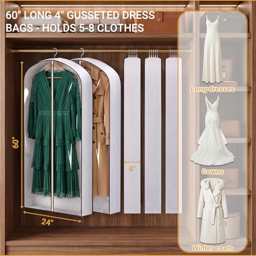 2 Pack 60" Clear Double-Sided Garment Bag with Zipper 24×60×4 Inch | Breathable PVC with Non-Woven Top, Zippered Garment Cover for Suits Wedding Dresses Dance Costumes, Travel Organizer - size: 24 × 60 × 4 in