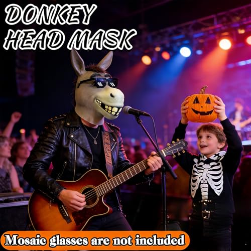 Donkey Mask, Funny Latex Animal Head Mask for Fancy Party Props | Realistic lightweight & breathable. Great for Halloween, carnival, masquerade, fancy dress, cosplay & parties