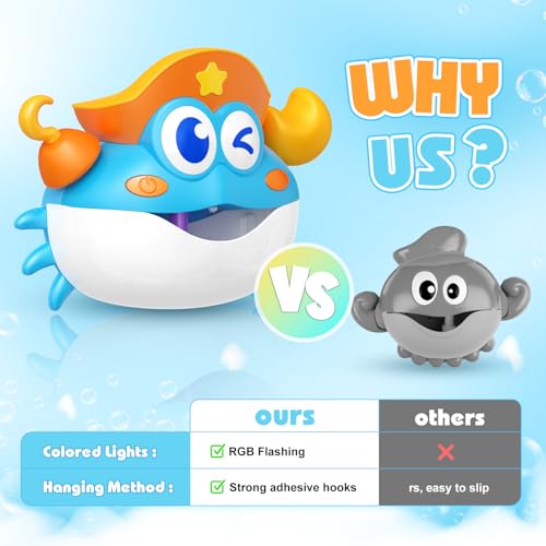Bath Toys,Rechargeable Crab Baby Bath Toys Light Up Bath Bubble Machine with Colourful RGB Light Great Birthday Gift for Boys and Girls Toddler Toy for Kids Ages 1-3 4-8 - color: Blue (Rechargeable)