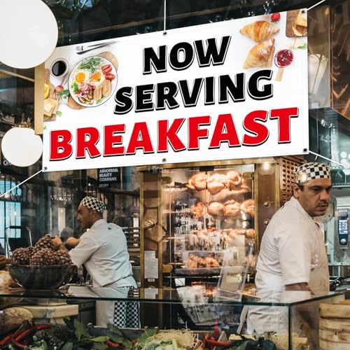 Tudomro 2x4 Feet Now Serving Breakfast Banner Sign - style: Breakfast
