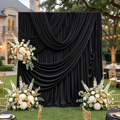 50ftx12ft Black Backdrop Curtain for Wedding Party 10 Panels 5×12FT Tall - color: Black, size: 50ftx12ft (10 Panels W5'xH12')