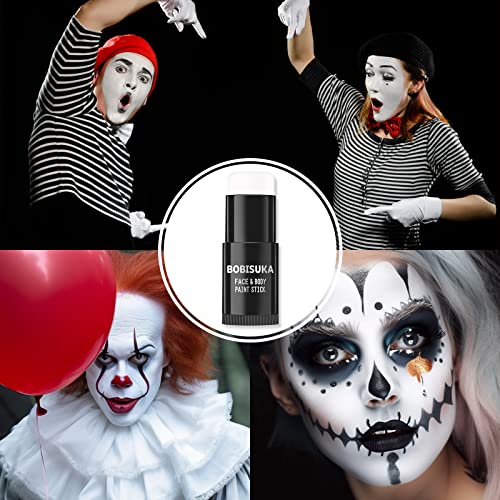 BOBISUKA White Face Paint Stick + Setting Powder+ 2 Paintbrushes Set, Clown Makeup Body Paint Eye Black Sticks for Sports, White Painting Kit for Halloween Skeleton Skull Special Effects SFX - color: White with Setting Powder & Brushes