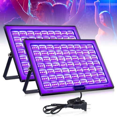 2 Pack 150W LED Black Light,IP66 Waterproof Blacklight with Plug and Switch,UV Black Lights for Glow Party,Halloween,Fluorescent Poster,Neon Glow,Stage Lighting(2Packs) - color: 150w-2pcs