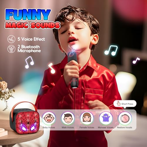 Cool Mini Karaoke Machine Toys: Kids Microphone Toys Birthday Gifts Age 3-12+ LED Portable Bluetooth Speaker with 2 Wireless Mic Gift Toy for 4 5 6 7 8 9 Years Old Girls Boys - color: Black