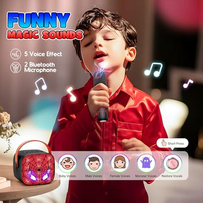 Cool Mini Karaoke Machine Toys: Kids Microphone Toys Birthday Gifts Age 3-12+ LED Portable Bluetooth Speaker with 2 Wireless Mic Gift Toy for 4 5 6 7 8 9 Years Old Girls Boys - color: Black