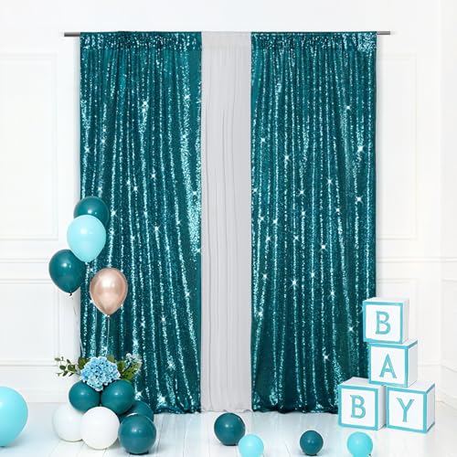 Eternal Beauty Teal 3mm Sequin Backdrop 2x8 Ft 2 Pack Wedding | Dense Sparkle Fabric With Breathable Mesh Backing And Rod Pocket For Parties And Photo Booth Events - color: Teal, size: 2Ftx8Ft