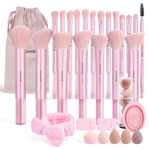 MAANGE Makeup Brushes 30 Pcs Makeup Kit, Multi-functional Makeup Tool Set with 20 Pcs Makeup Brush Foundation Brush Make up Brushes Set with Bag,Pink - color: Pink