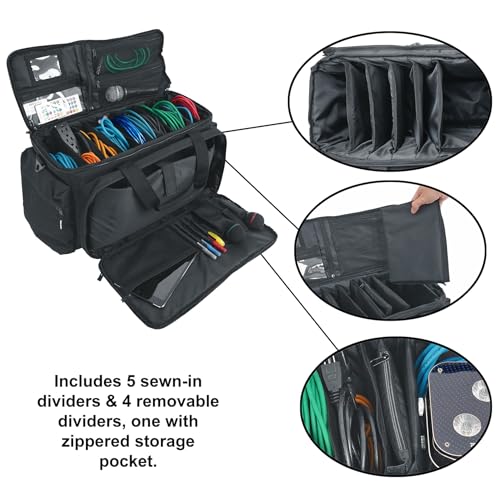 Rockville UT-BAG10 DJ Utility/Cable Bag, 10 Compartments, Padded Straps, Water-Resistant, Lockable Zippers, Perfect for DJs, Events, Gear & Cables