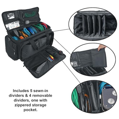 Rockville UT-BAG10 DJ Utility/Cable Bag, 10 Compartments, Padded Straps, Water-Resistant, Lockable Zippers, Perfect for DJs, Events, Gear & Cables