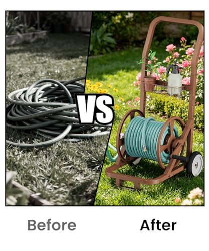 Artigarden Garden Hose Reel Cart with Wheels, Outdoor Water Hose Cart Brown - color: Brown, size: Holds 125 ft