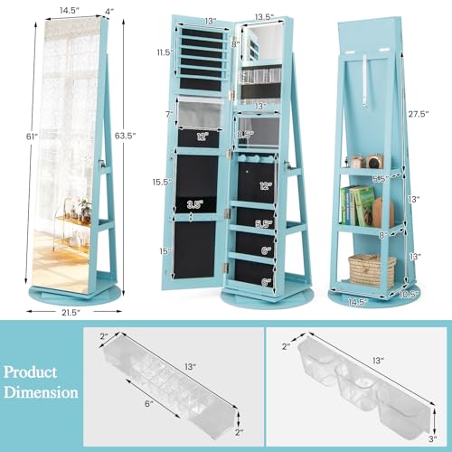 LOKO 360° Swivel Jewelry Cabinet, Lockable Jewelry Organizer (Sky Blue) - color: Sky Blue