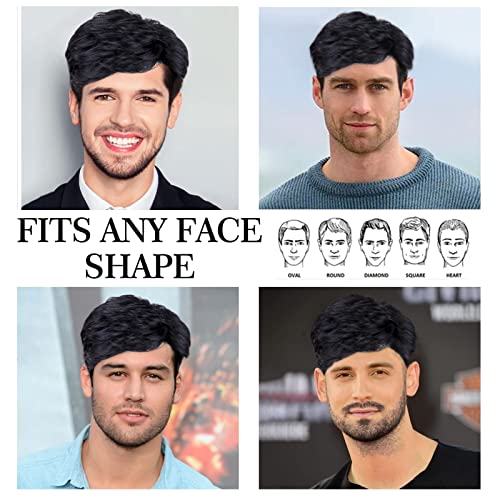 Men's Wigs,Short Mens Black Wig Layered Natural Hair Costume Halloween Heat Resistant Synthetic Wigs for Men Male - color: Natural Black