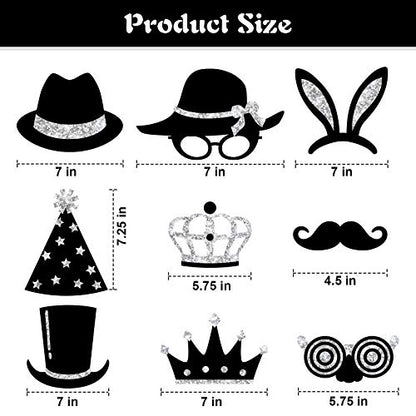 Zonon 24 Pcs Funny Photo Booth Props Set Black Gold Birthday,Silvery | Props for Wedding, Disco, Class Reunion Prom, Includes Mustache, Hats, Glasses, Ties, Lips, Crowns, Fun Party Accessories - color: Silvery