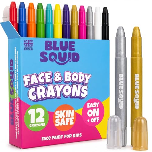 Blue Squid Face Paint Crayons - 12 Vibrant Colors Twistable & Washable Face Paint Sticks - Face Painting Kit for Kids Party, Halloween, Belly Painting Kit Pregnancy, Makeup Body Paints for Adults - size: 12 Count (Pack of 1)