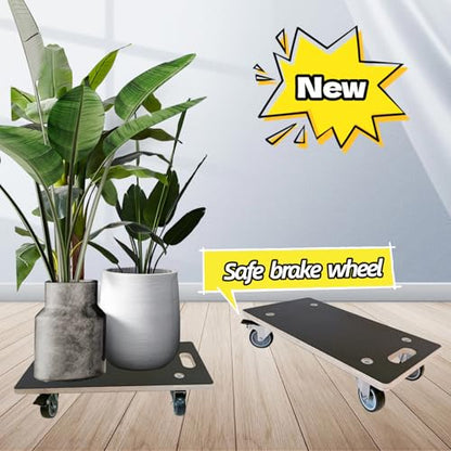 Anti-Slip Plywood Platform Dolly 2 Swivel + 2 Brake Caster Wooden Cart 550 Lbs Capacity (2 Packs per Set) Furniture Transporter Widely Use for Moving Heavy Furnitures,Goods, Green Plants - color: Rectangle With Brake