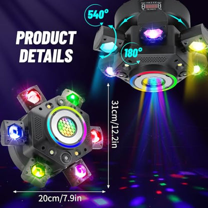 Moving Head DJ Lights, 6 Arm RGBW LED 150W Disco Stage Light with Mixed Lighting Effects, Sound Activated, DMX 512 Remote Control DJ Lights for Disco Club Wedding Party (Mixed Light)