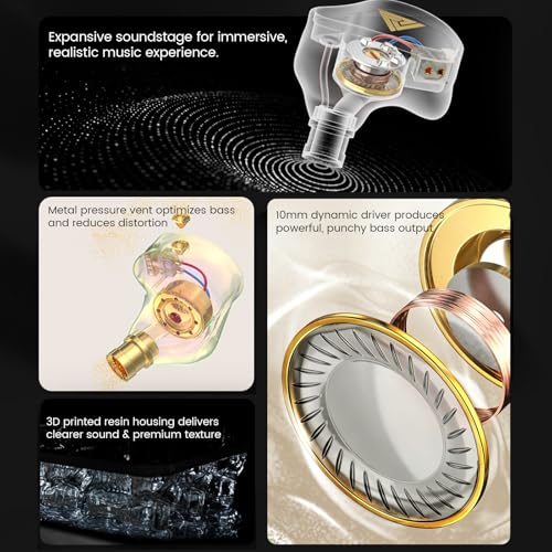 Kaiser Wired Earbuds, in Ear Monitor Headphones, HiFi Stereo IEM Dual Driver Noise Isolating 3.5mm Jack for Gaming Music Laptop Musicians (Black, Without Mic) - color: Black no mic