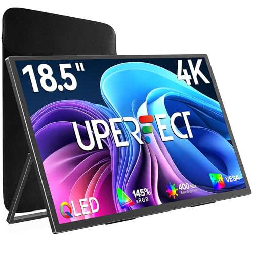 UPERFECT Portable Monitor 4K 60Hz 18.5", 145% sRGB QLED Laptop Monitor | 400 Nits Ultra-Slim Monitor, USB-C & MINI HDMI, VESA & Case, Travel Second Screen for Laptop, Computer, PC, Game Consoles - size: 18.5