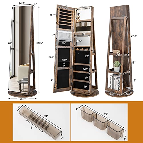 LOKO 360° Swivel Jewelry Cabinet, Lockable Jewelry Organizer (Rustic Brown) - color: Rustic Brown