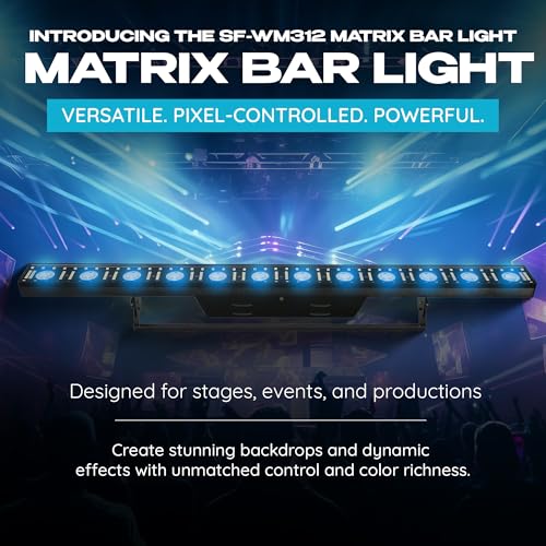 SurgeFX SF-WM312 LED Wash Matrix Bar Light, DMX RGB Pixel Control Stage Lighting Bar with Warm White LEDs, Sound Activated DJ Light for Concerts, Clubs, Weddings and Event Lighting