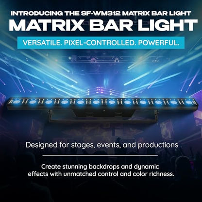 SurgeFX SF-WM312 LED Wash Matrix Bar Light, DMX RGB Pixel Control Stage Lighting Bar with Warm White LEDs, Sound Activated DJ Light for Concerts, Clubs, Weddings and Event Lighting