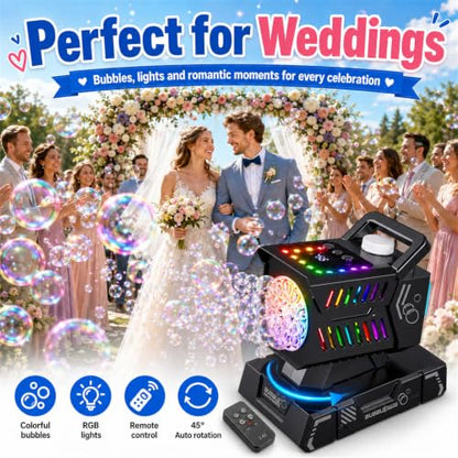 SHCKE Bubble Machine with Remote Control, Auto Rotation & 11 RGB Lights | Rechargeable/USB-C,Top-Fill Portable Bubble Maker for Kids,Outdoor,Birthday Parties,Wedding,Camping,Pool - color: Black