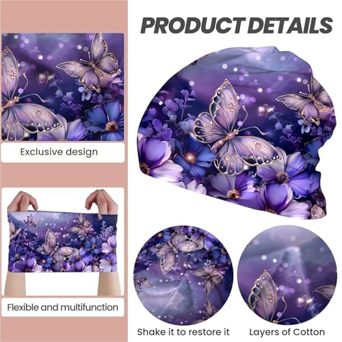Art Owl Women's Slouchy Beanie Hat Cute Turban Hats Cancer Headwear Caps Baggy Skull Sleep Scarf - color: Purple Butterfly Floral