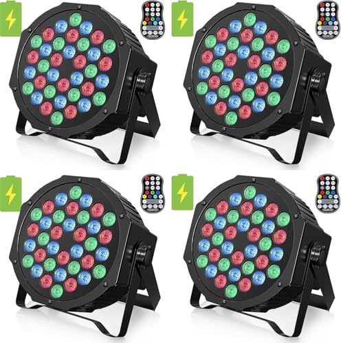 HOLDLAMP Rechargeable Par Lights 36W RGB Battery Powered, Wireless LED Par Lights DJ Uplights Sound Activated& Remote Control for Wedding Events Club Party Church Stage Lighting, 4 Pack - color: 4 Pack