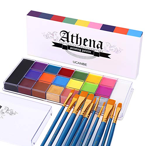 UCANBE Face Body Paint Set-Athena Painting Palette,10 Professional Artist Brush,Large Deep Pan Ideal for Halloween Cosplay Party SFX Arty Stage Makeup - color: Multicolor