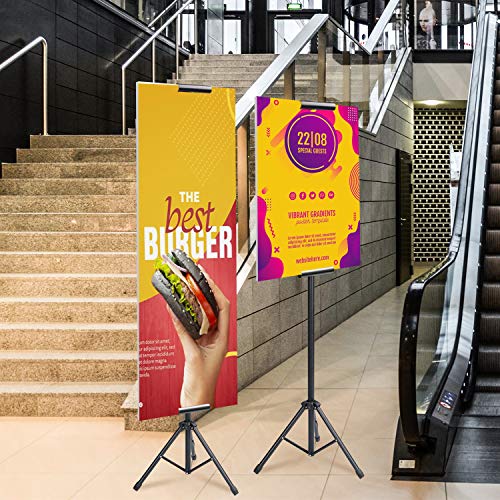 AKTOP Heavy Duty Tripod Banner Stand, Adjustable Poster Stand for Display | Double-Sided Floor Sign Holder Fits Banners Up to 79.9 in, Wind-Resistant Metal Alloy, Adjustable Height, For Stores & Events