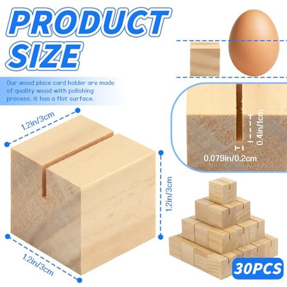 30Pcs 1.2x1.2 Inches Wood Table Number Stands, Wood Place Card Holders, Wooden Holders for Wedding, Ceremony, Birthday, Party, Home Decoration, Events (2mm Slots) - size: 30 Pcs- L 1.2"- Slots 2mm